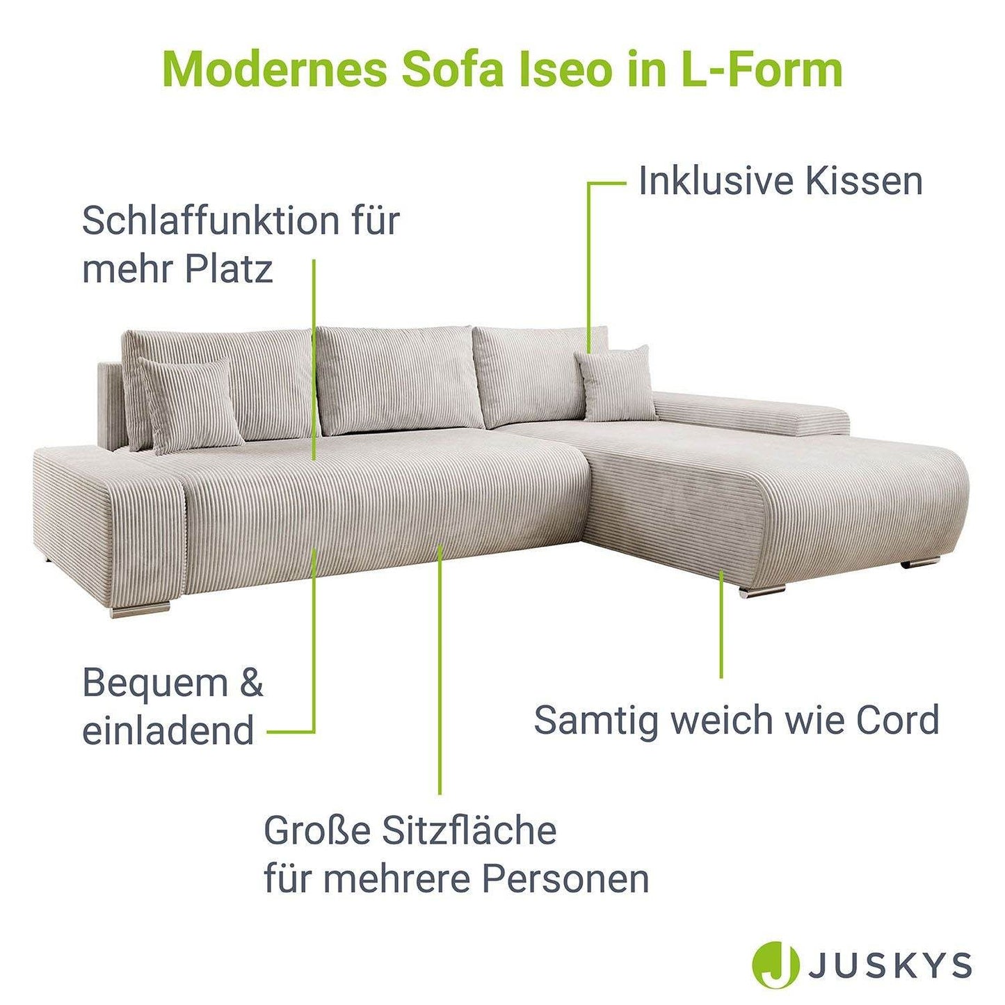 Sofa Iseo Rechts mit Schlaffunktion - Beige - Palo24