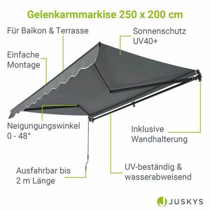 Gelenkarmmarkise 250 x 200 cm mit Kurbel Grau - Palo24
