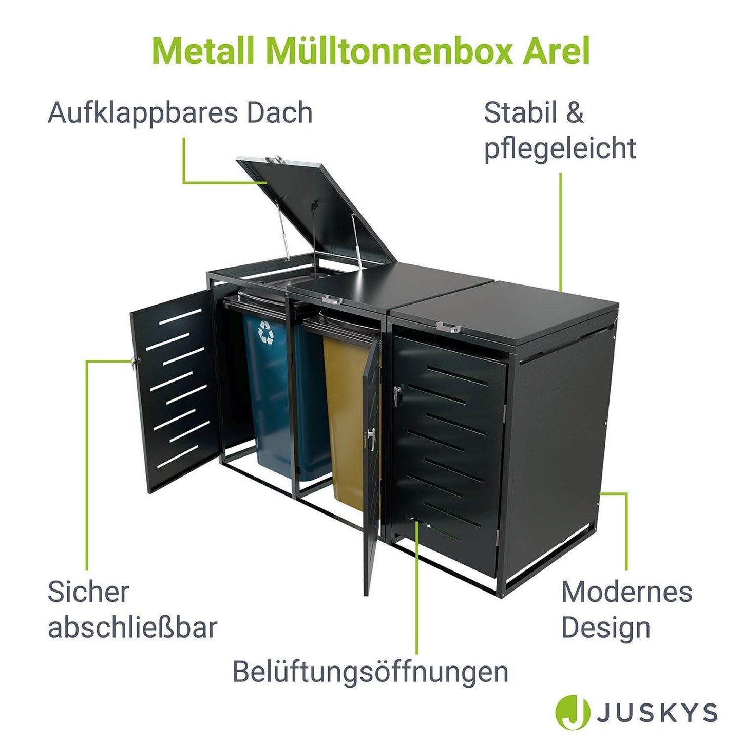 Metall Mülltonnenbox Arel 3er - Anthrazit - Palo24