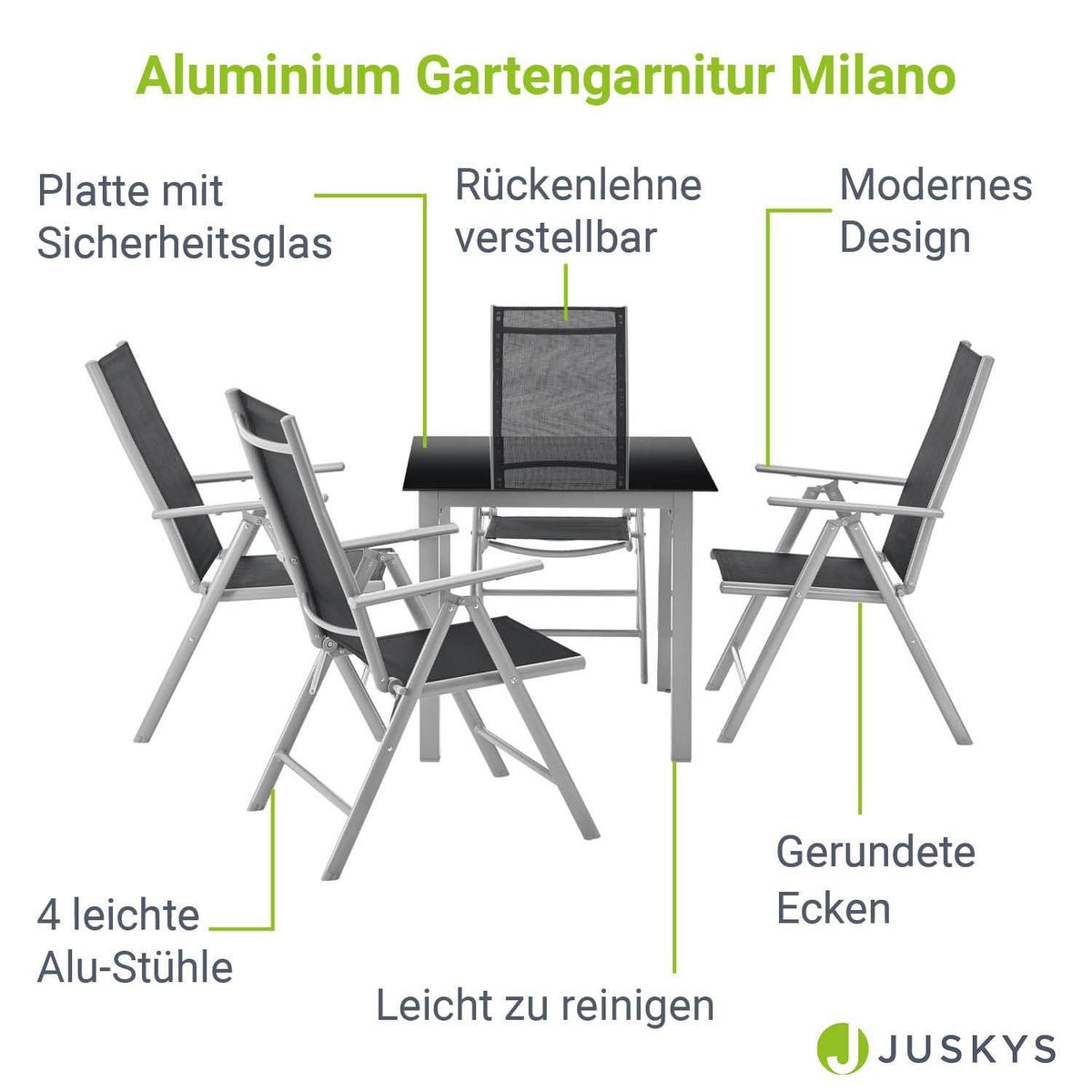 Gartengarnitur Milano 5-teilig Silbergrau - Palo24