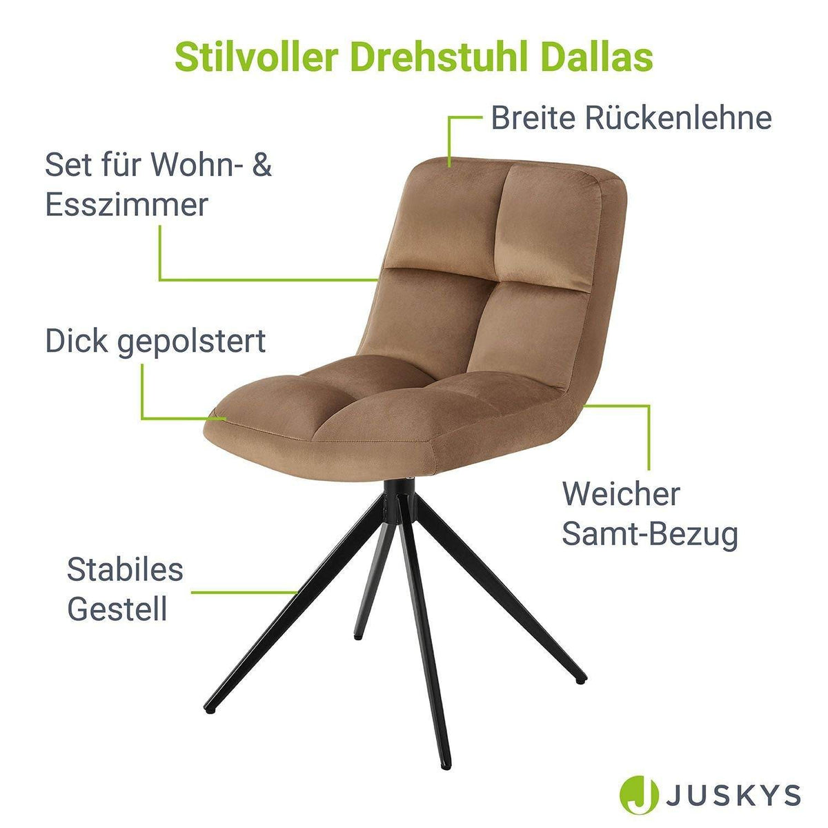 Drehstuhl Dallas 4er Set Samt Hellbraun - Palo24