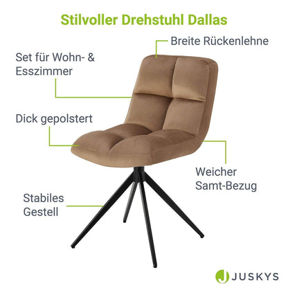 Drehstuhl Dallas 4er Set Samt Hellbraun - Palo24
