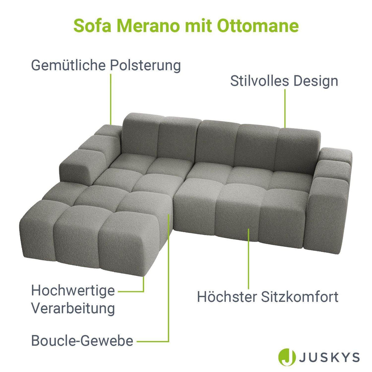 Sofa Merano Links - Boucle-Gewebe in Grau - Palo24