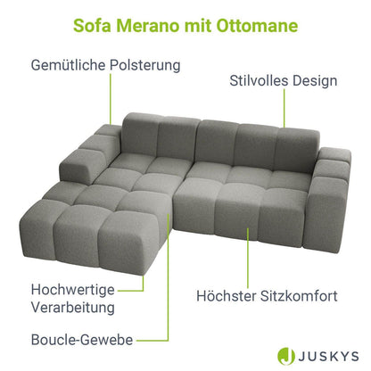 Sofa Merano Links - Boucle-Gewebe in Grau - Palo24