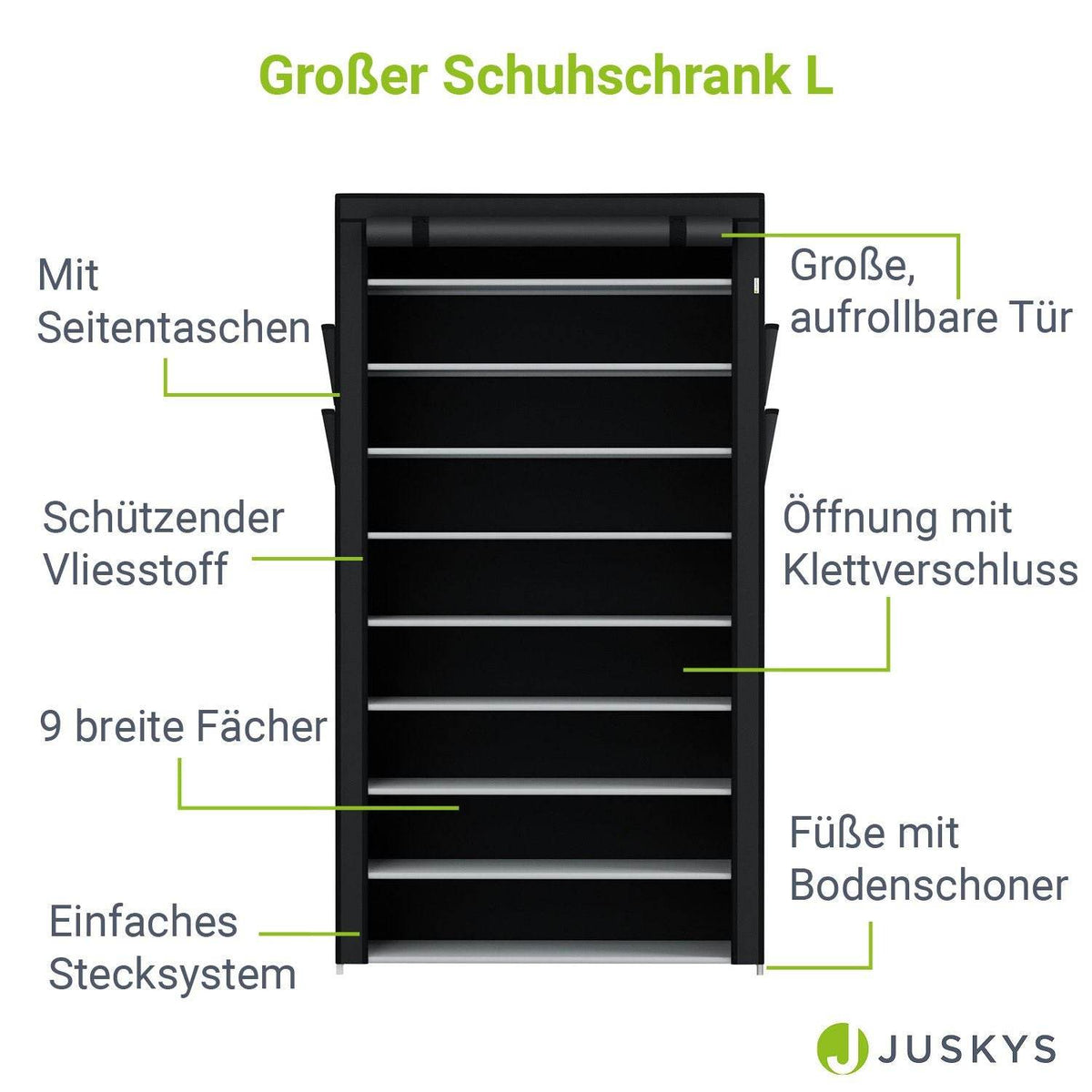 Schuhschrank L aus Stoff 9 Ebenen Schwarz - Palo24