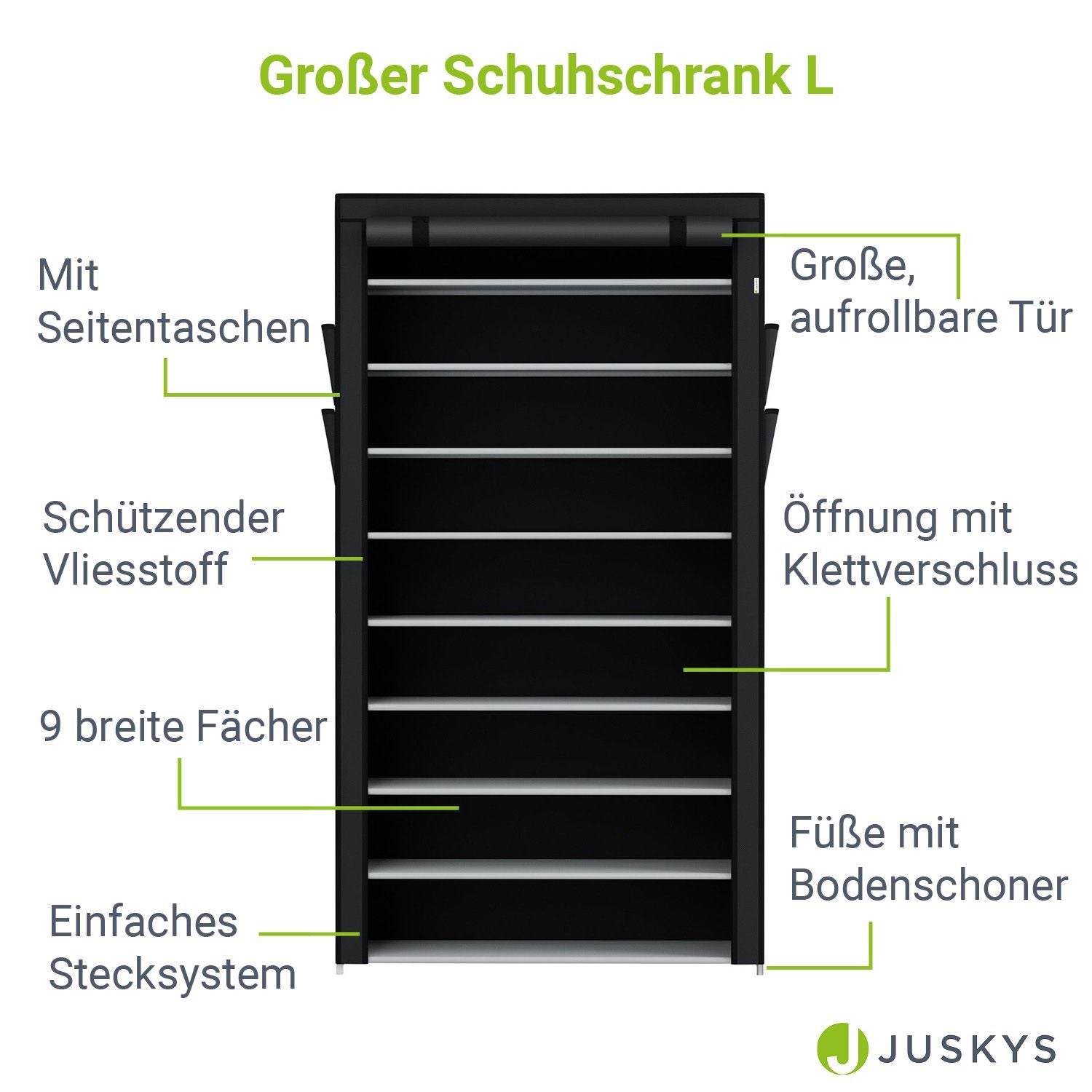 Schuhschrank L aus Stoff 9 Ebenen Schwarz - Palo24
