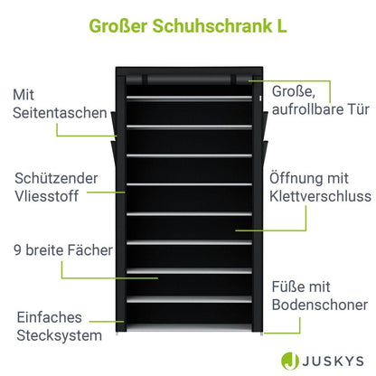 Schuhschrank L aus Stoff 9 Ebenen Schwarz - Palo24