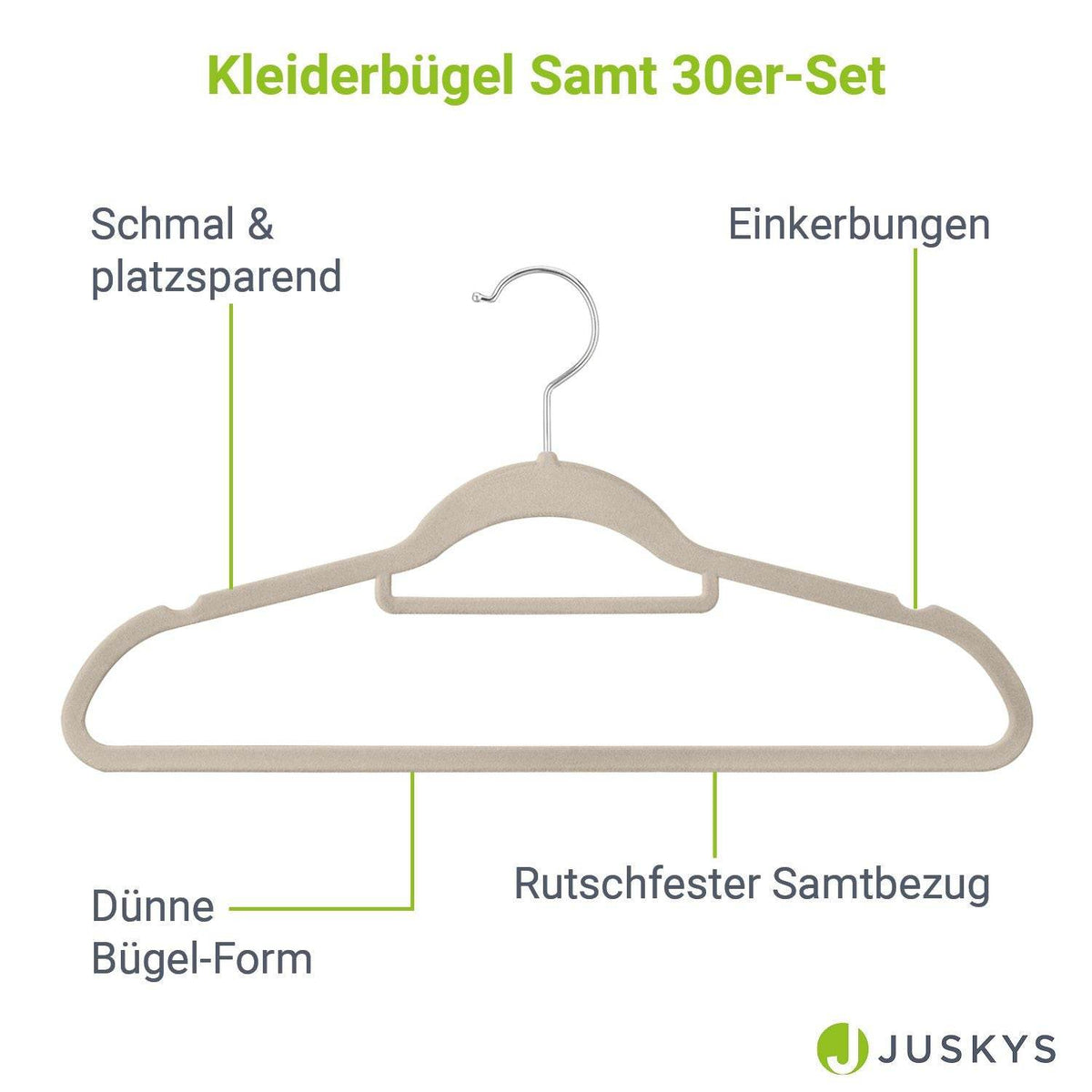 Kleiderbügel Samt 30er Set Khaki - Palo24