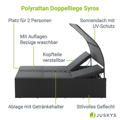 Polyrattan Doppelliege Syros mit Sonnendach - Palo24