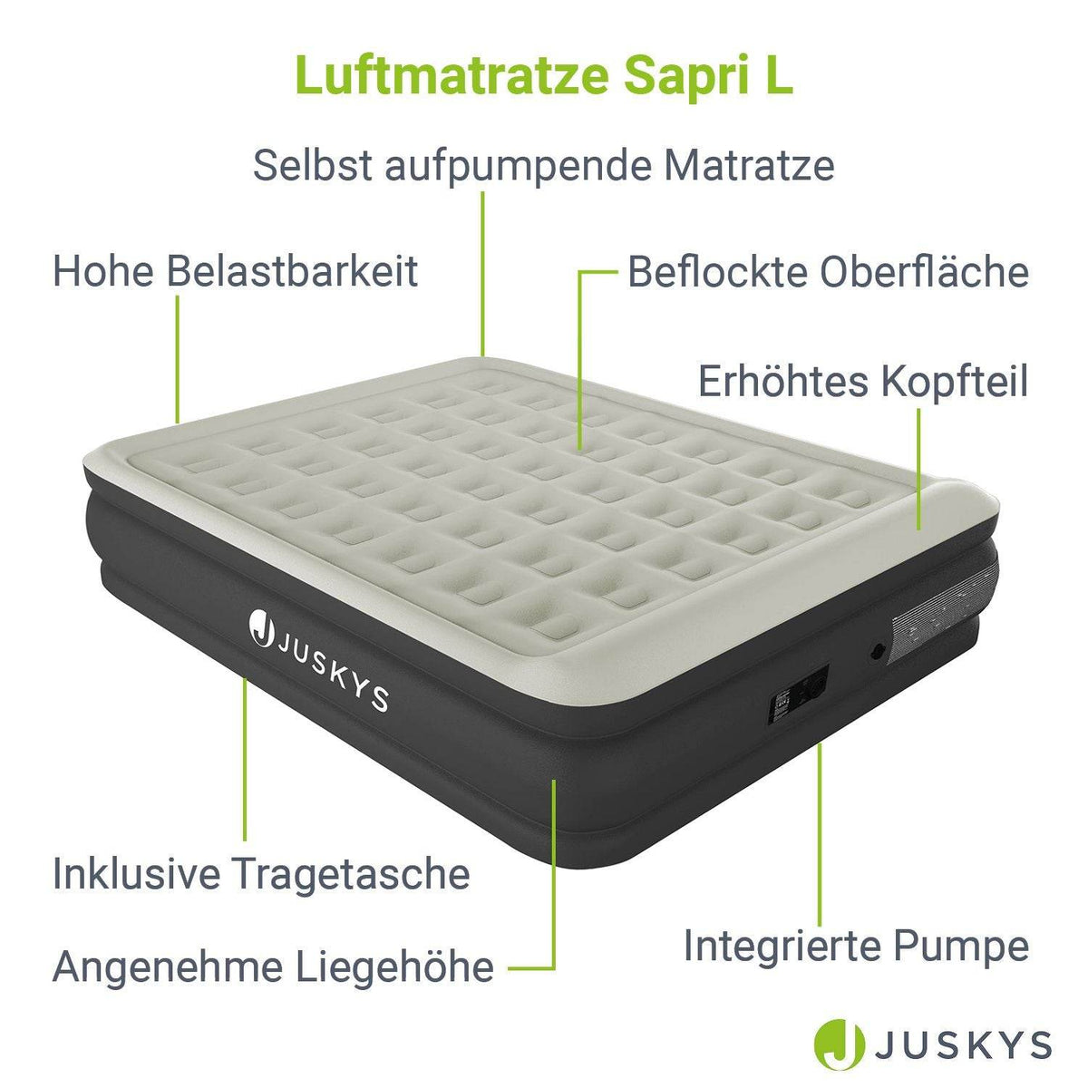 Luftbett Sapri L mit integrierter Pumpe - Grau/Anthrazit - Palo24