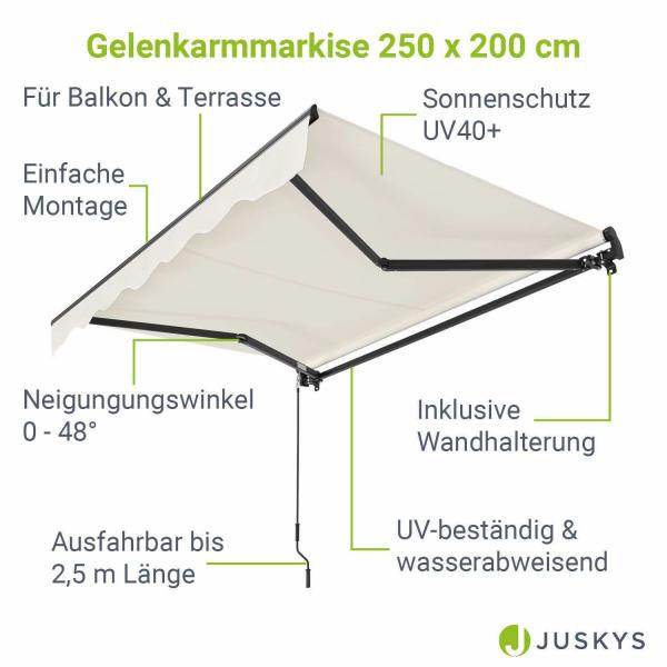 Gelenkarmmarkise 250 x 200 cm mit Kurbel Beige - Palo24