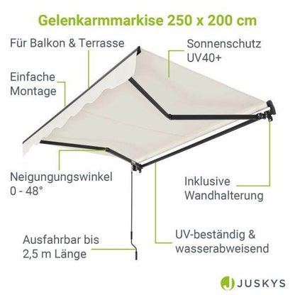 Gelenkarmmarkise 250 x 200 cm mit Kurbel Beige - Palo24