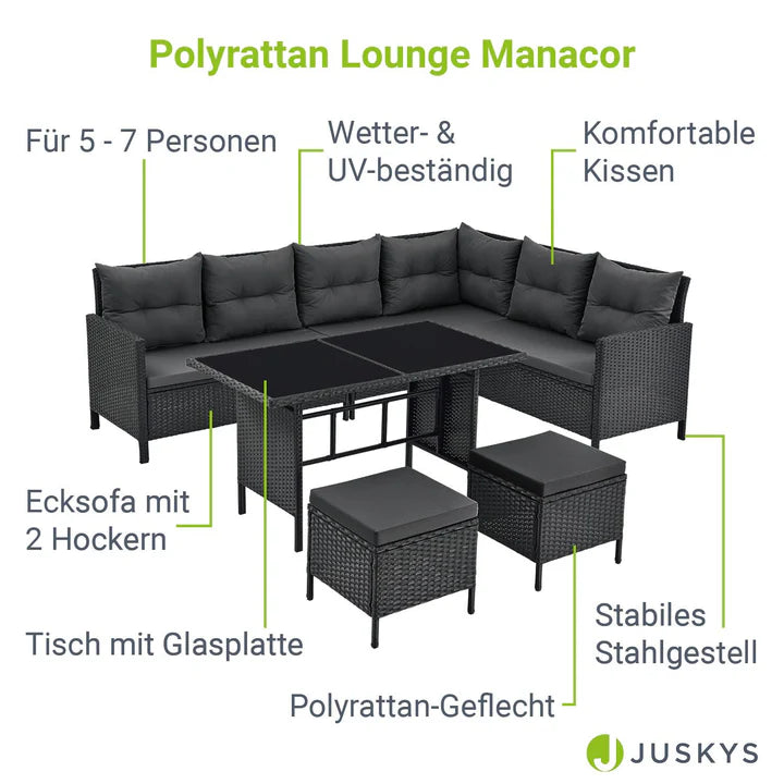 Salon Polyrotin Manacor Noir 2 tabourets