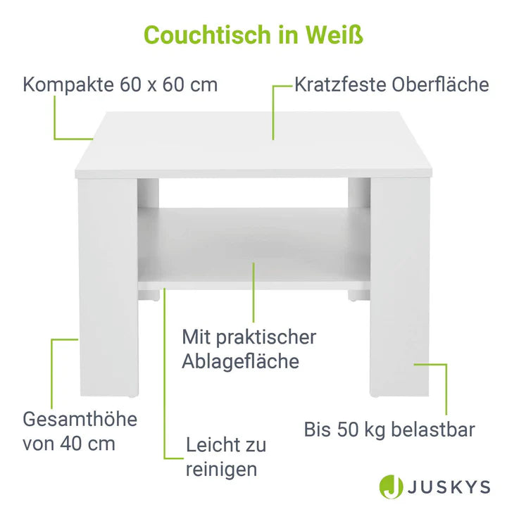 Couchtisch Beistelltisch  in Weiss 60x60 cm