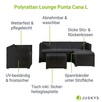 Salon / salon en polyrotin Punta Cana L noir avec housses gris foncé
