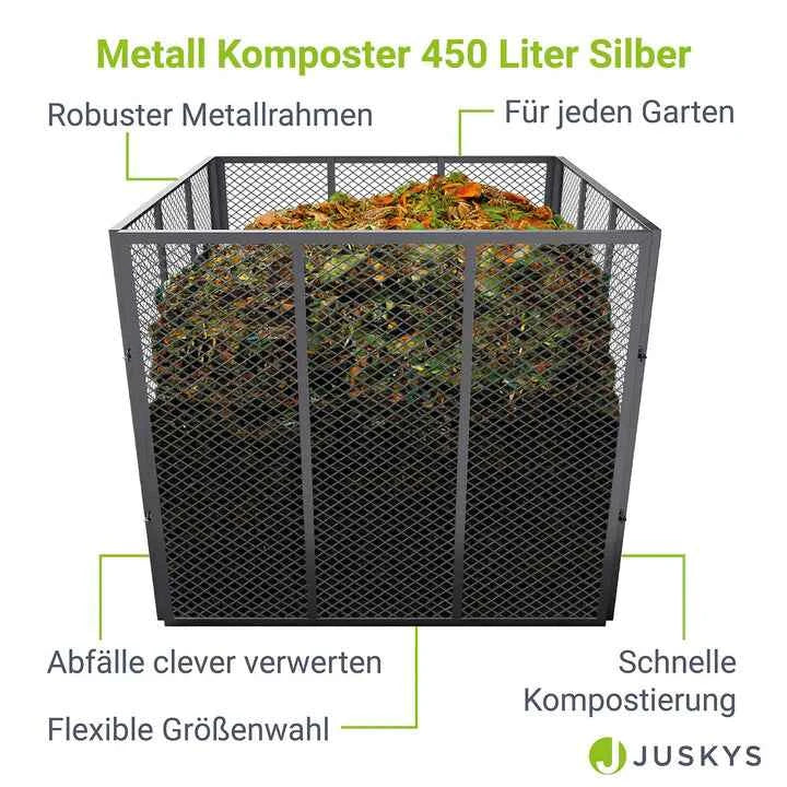 Metall Komposter für Gartenabfälle 450L Silber