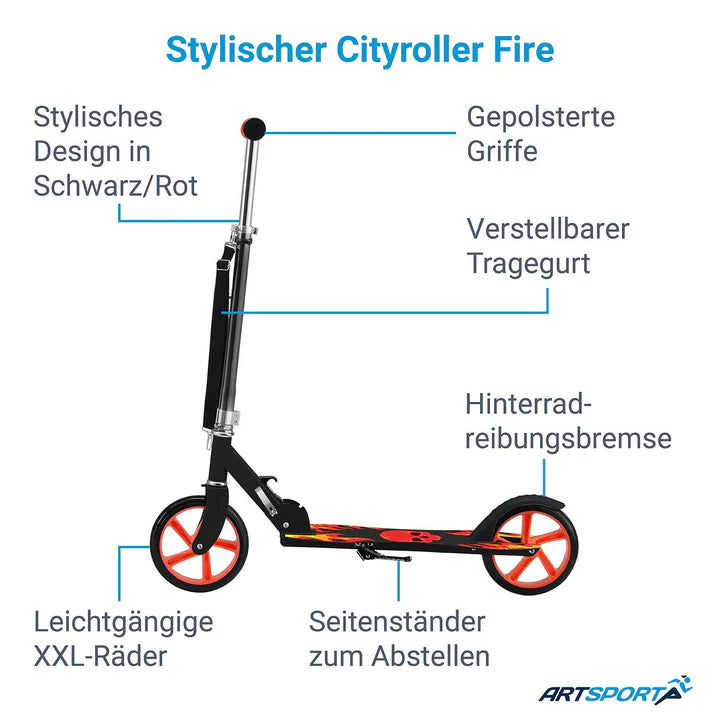 Scooter / Cityroller "Fire" schwarz / rot