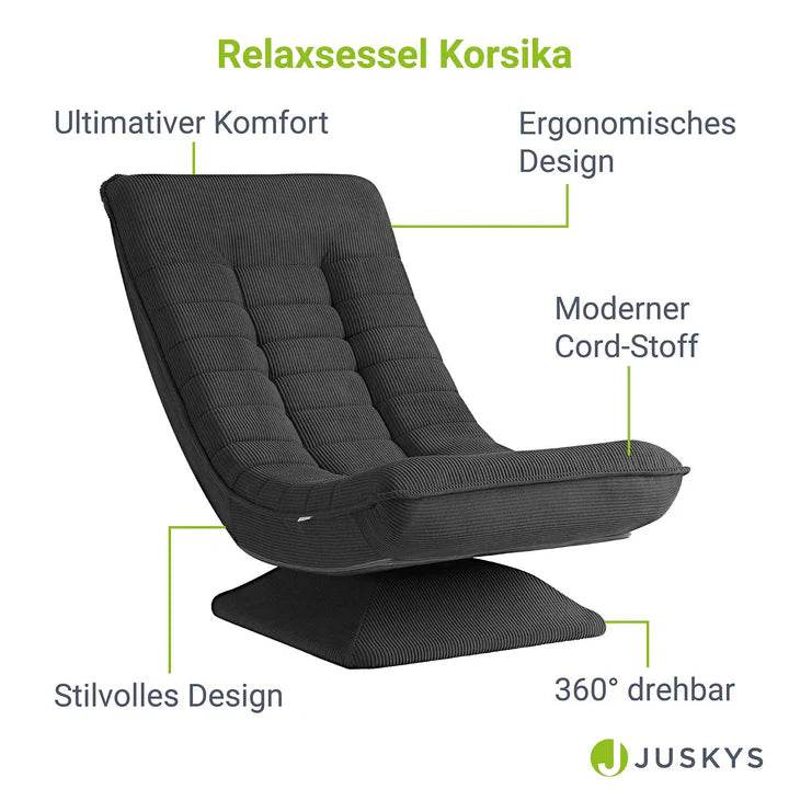 Relaxsessel Korsika mit Cord 360° drehbar Grau - Palo24