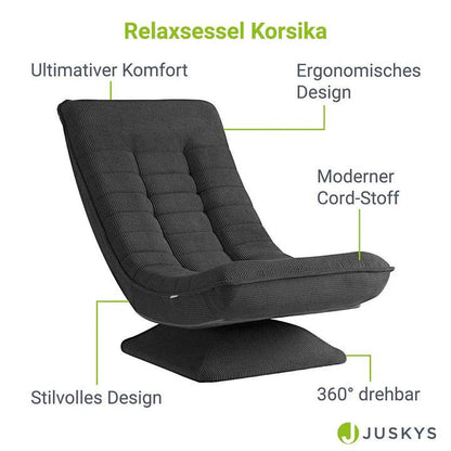 Relaxsessel Korsika mit Cord 360° drehbar Grau - Palo24