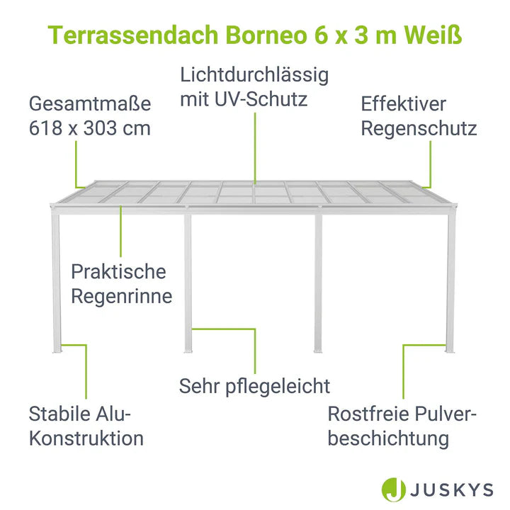 Terrassenüberdachung Terrassendach Borneo 6x3 m Weiss