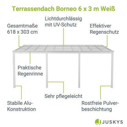 Terrassenüberdachung Terrassendach Borneo 6x3 m Weiss