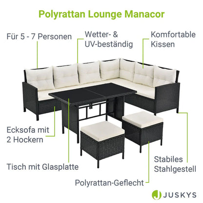Polyrattan Lounge Manacor Gartenmöbel-Set Schwarz/Creme