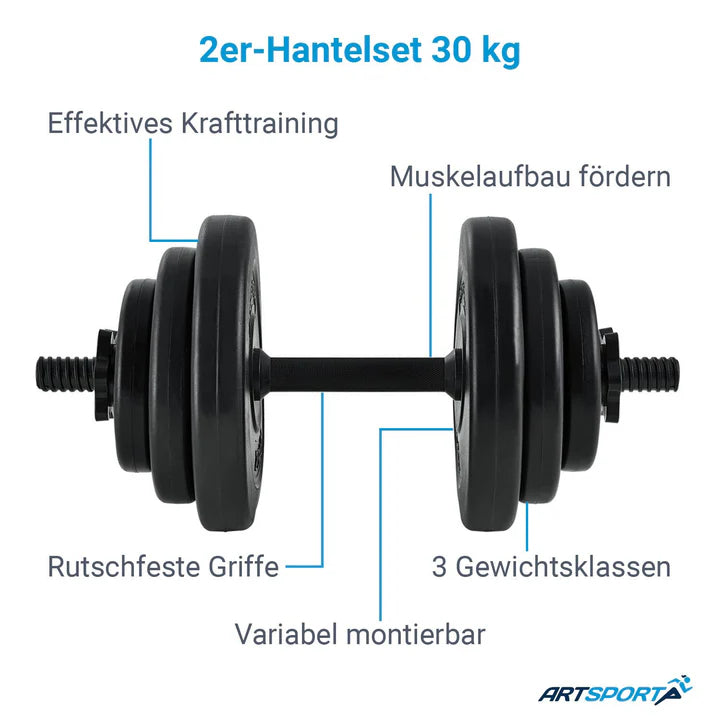 Set di manubri da 2 pezzi da 30 kg con 16 dischi