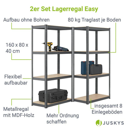 Scaffale portaoggetti Easy Set da 2 160 x 80 x 40 cm Grigio