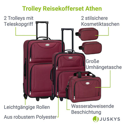 Trolley Kofferset Athen - Bordeaux 5-teiliges Set mit 2 Trolleys