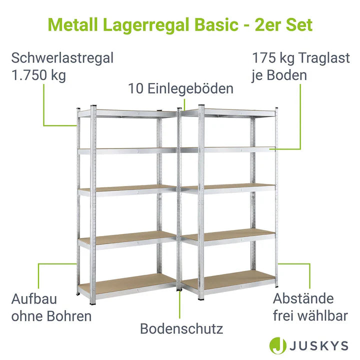 2er Set Lagerregal Schwerlastregale "Basic" 180 x 90 x 40 cm
