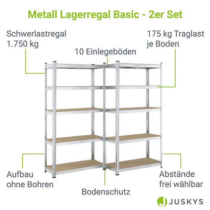 2er Set Lagerregal Schwerlastregale "Basic" 180 x 90 x 40 cm