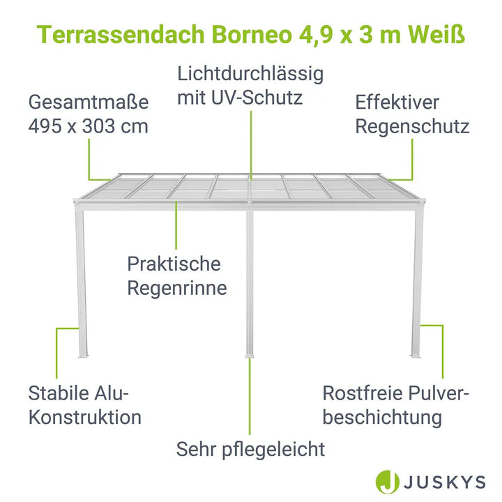 Terrassenüberdachung Borneo 5x3 m Weiss