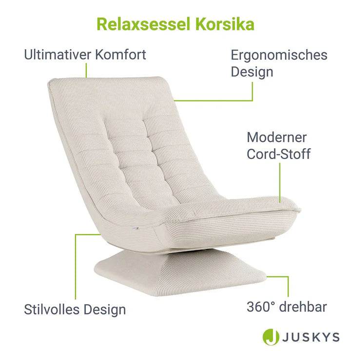 Relaxsessel Korsika mit Cord 360° drehbar Beige - Palo24