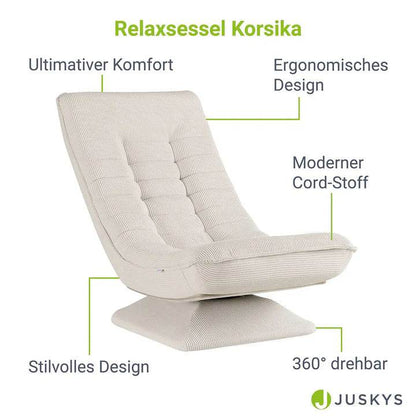 Relaxsessel Korsika mit Cord 360° drehbar Beige - Palo24