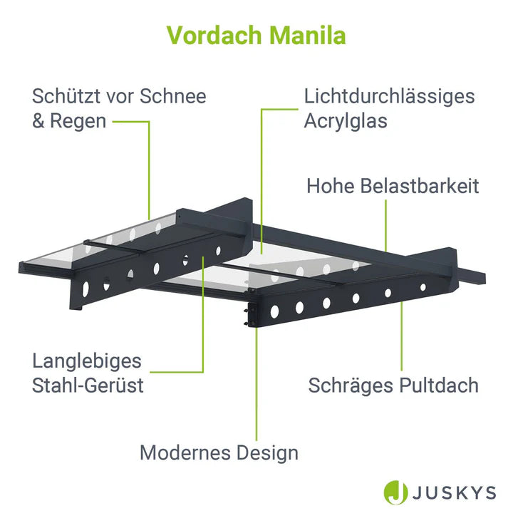 Modernes Vordach Pultdach Manila 100x80 cm