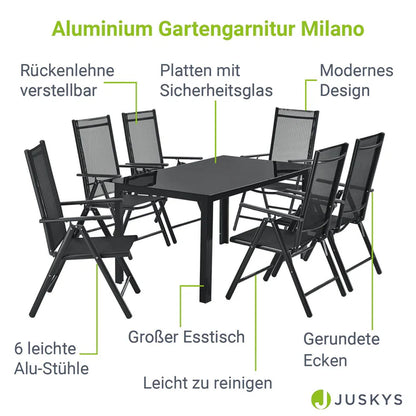 Salon de jardin en aluminium Milano 7 pièces avec table et 6 chaises gris foncé