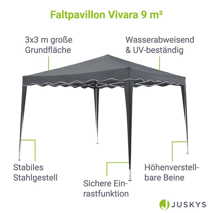 Faltpavillon Vivara 3x3 m in Grau mit Tragetasche