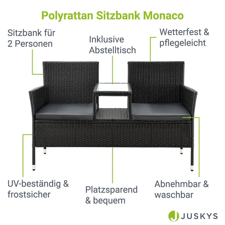 Polyrattan Gartenmöbel Sitzgruppe Monaco in schwarz und dunkelgraue Bezüge