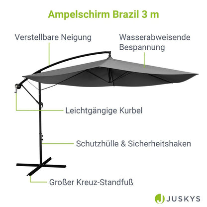 Ampelschirm Brazil Ø 3,0m mit Kurbel und Standfuß in dunkelgrau