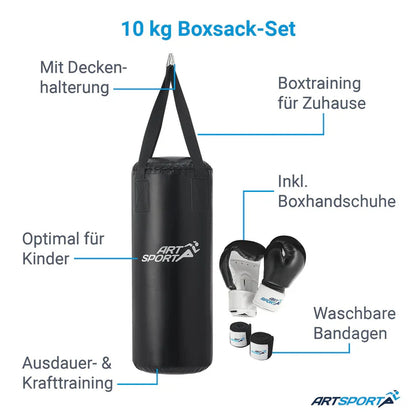 Set de sacs de boxe 10 kg pour enfants avec gants de boxe