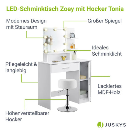 Schminktisch Zoey mit LED & Hocker Tonia - Palo24