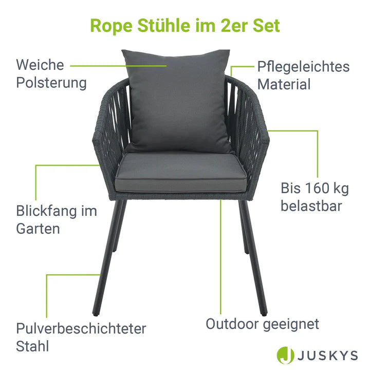 2er-Set Rope Gartenstühle Inkl. Kissen Dunkelgrau - Palo24