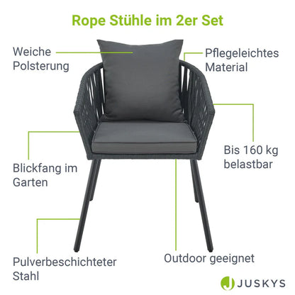 2er-Set Rope Gartenstühle Inkl. Kissen Dunkelgrau - Palo24