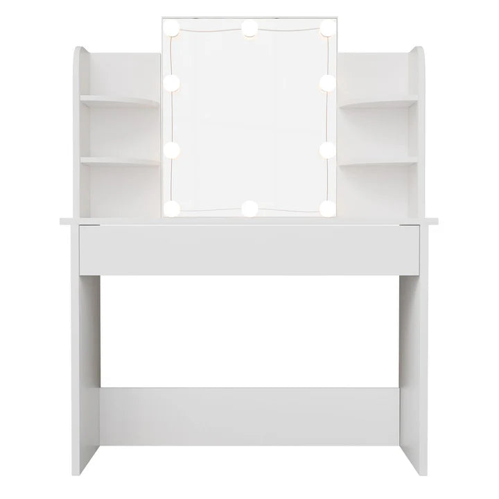Toletta Bella con illuminazione a LED, specchio, cassetto e scomparti | bianco