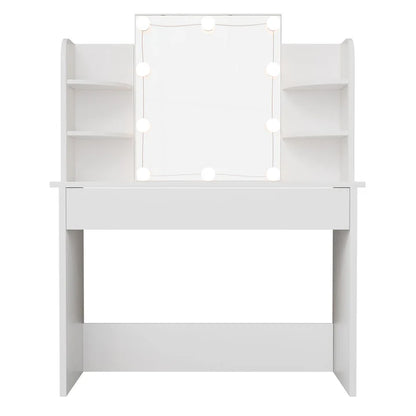Toletta Bella con illuminazione a LED, specchio, cassetto e scomparti | bianco
