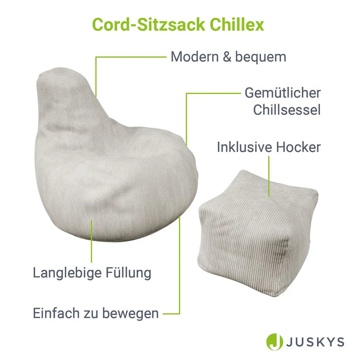 Sitzsack Chillex L mit Hocker Cord Sessel Beige - Palo24