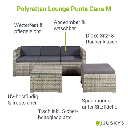 Salon en polyrotin Punta Cana M gris chiné et housses gris foncé