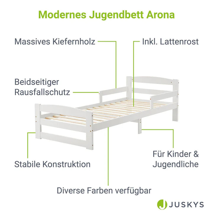Letto per ragazzi 90 x 200 cm letto in legno Arona con rete a doghe bianco