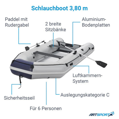 Schlauchboot Paddelboot grau mit Aluboden - 3,80m inkl. Verzollungsnachweiss