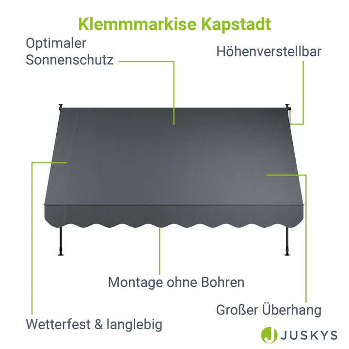 Klemmmarkise Kapstadt 300x120 cm Grau - Palo24